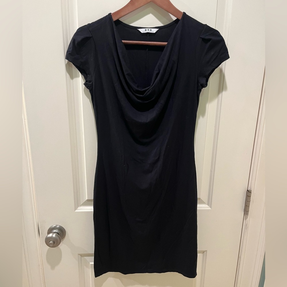 Three Dots Little Black Dress Size XS Cap Sleeve Cowl Neck